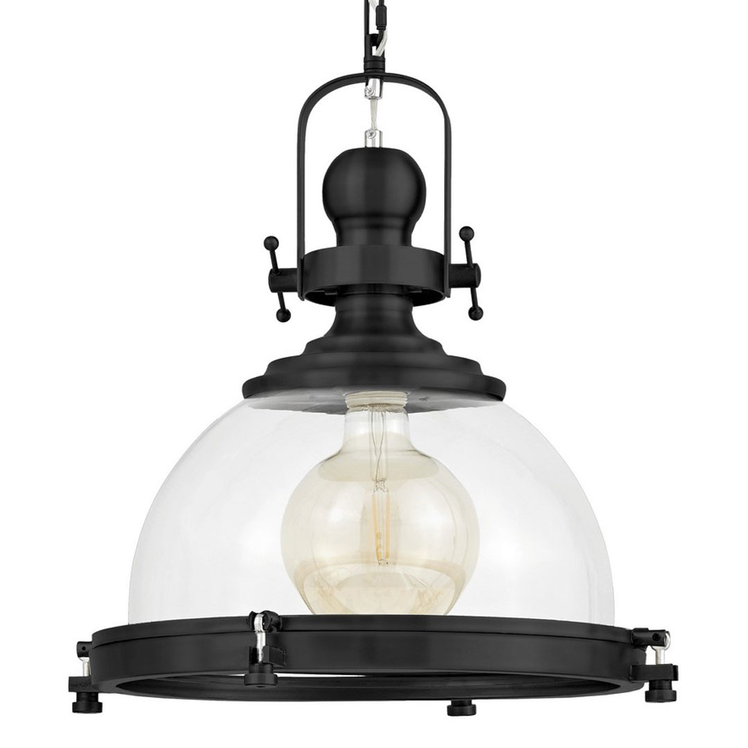 Czarna lampa wisząca loft, industrialna, loftowa, metalowa, szklany klosz kopuła - FALCO - Lumina Deco zdjęcie 1