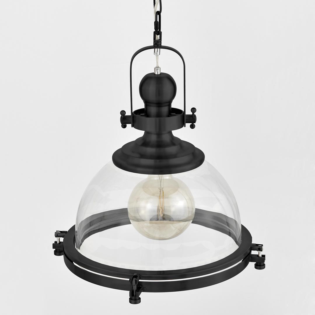 Czarna lampa wisząca loft, industrialna, loftowa, metalowa, szklany klosz kopuła - FALCO - Lumina Deco zdjęcie 3