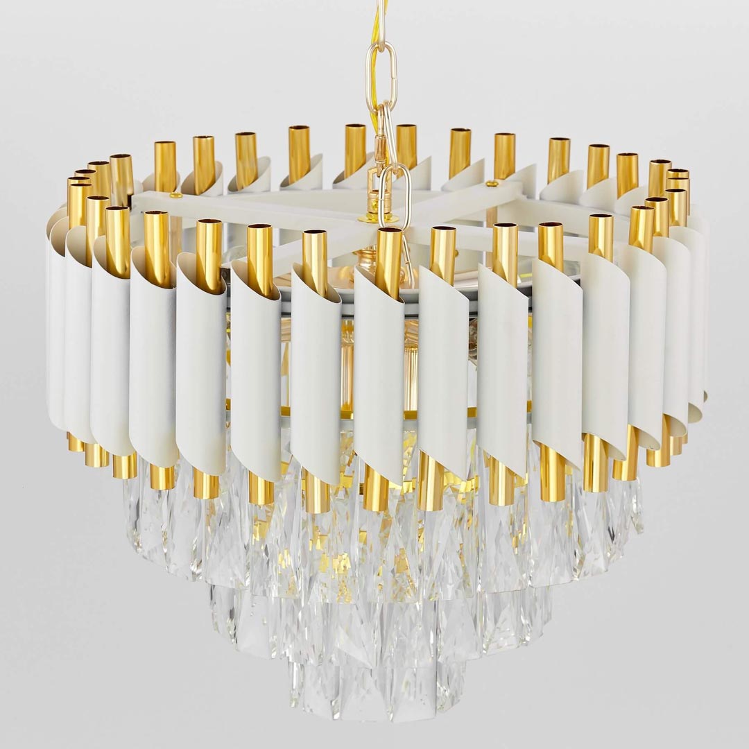 Biało-złoty, elegancki kryształowy żyrandol, na łańcuchu MAZINI - Lumina Deco zdjęcie 4