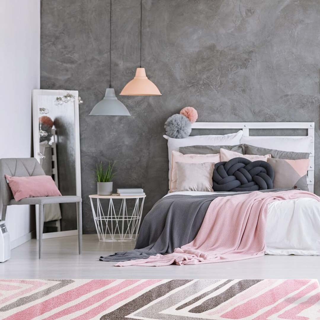 Nowoczesny dywan w różowe i szare artystyczne pociągnięcia flamastrem Pink Frame - Carpetforyou zdjęcie 2