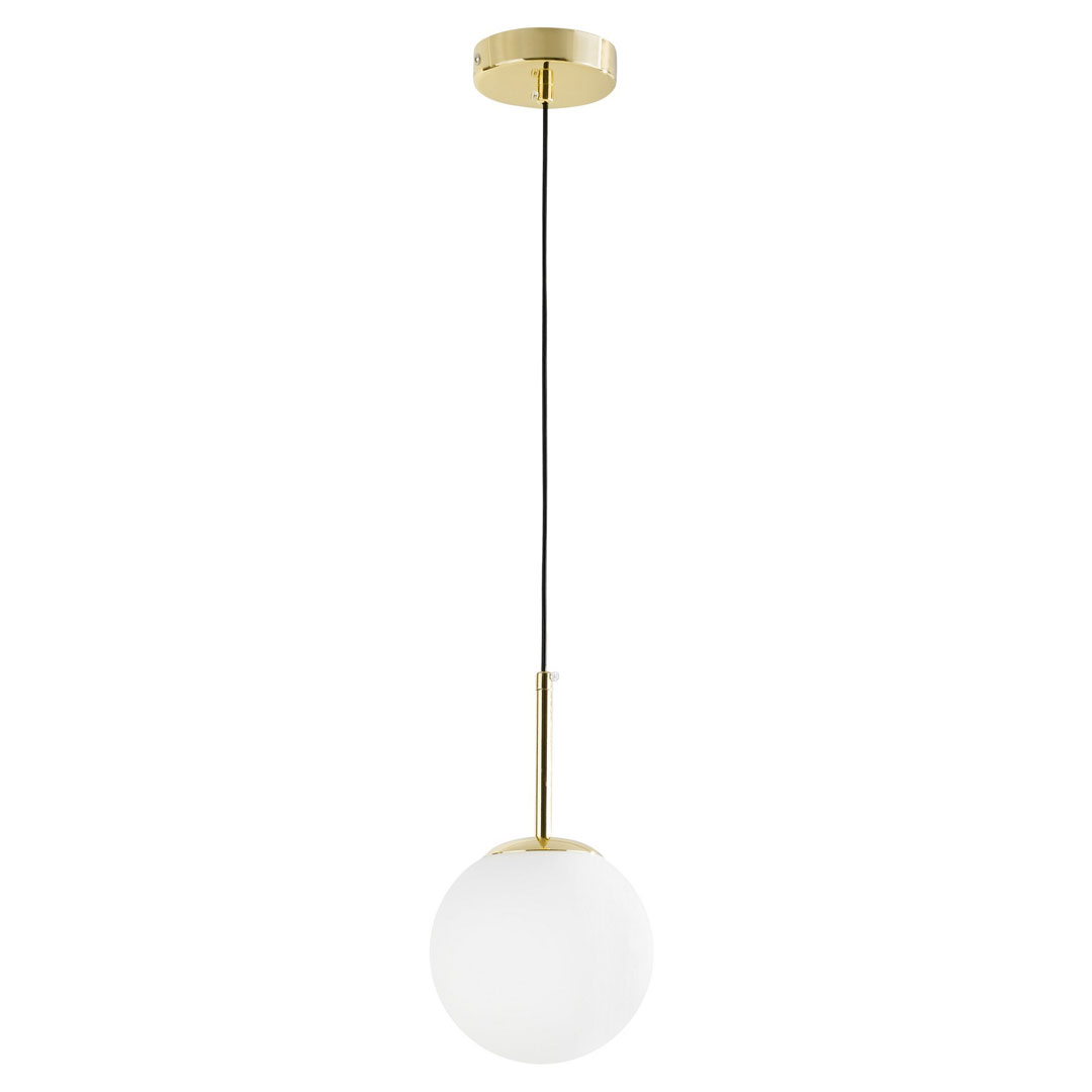 Elegancka wisząca lampa, złoto klasyczne, biały klosz, szklana kula, pionowy zwis, styl glamour - FREDICA - Lumina Deco zdjęcie 2