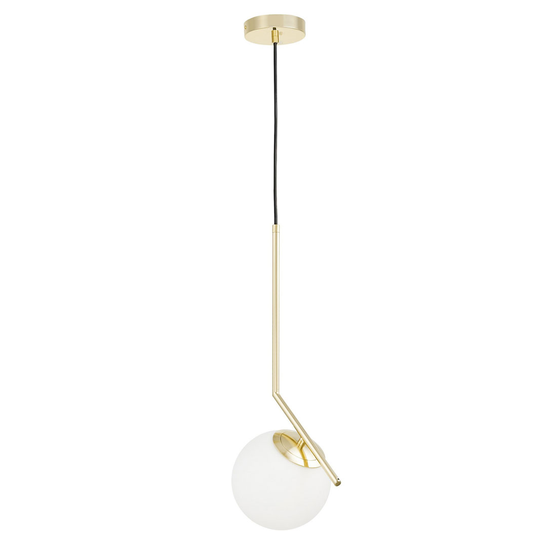 Złota lampa wisząca, biała szklana kula, designerskie ramię, klasyczne złoto - SORENTO - Lumina Deco zdjęcie 4