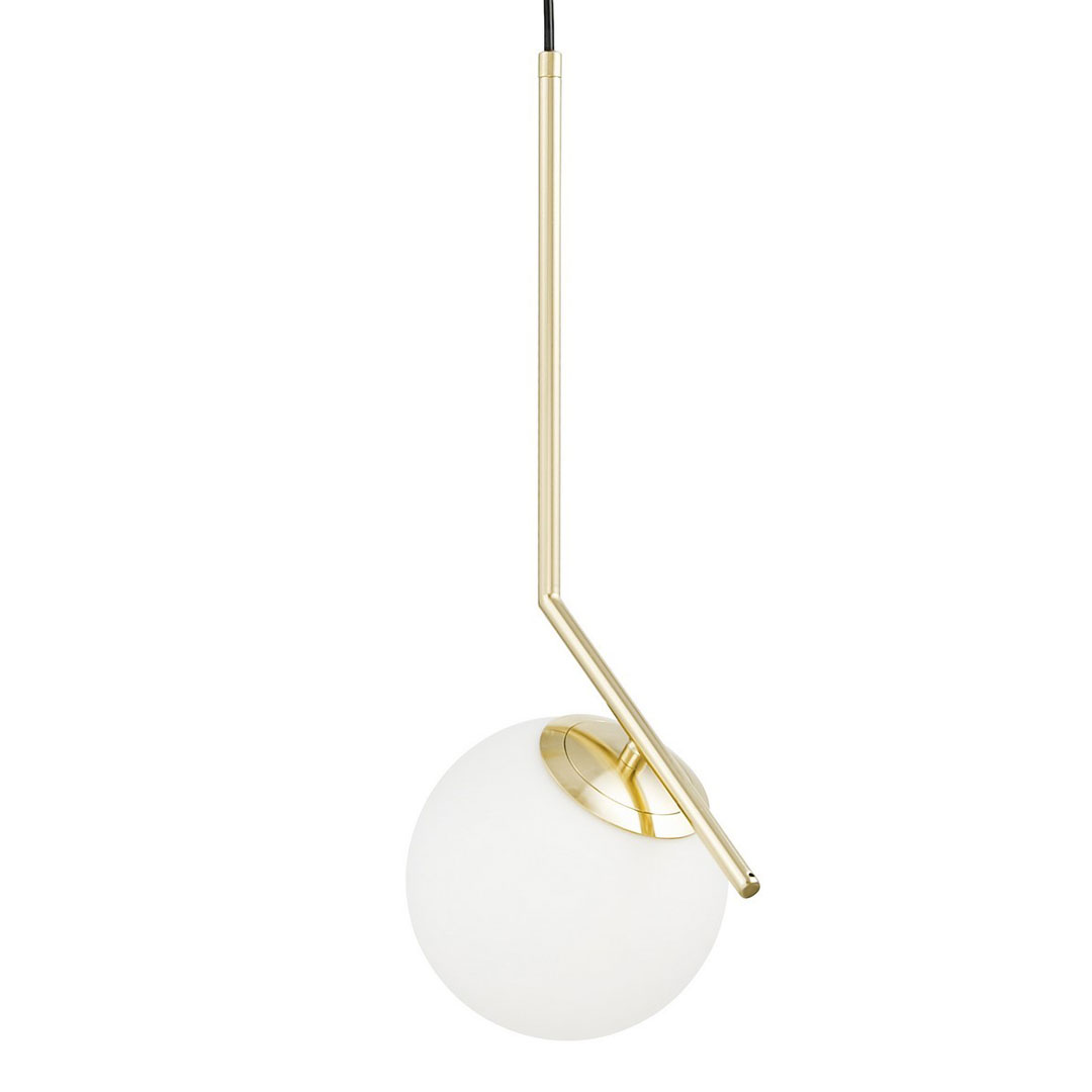 Złota lampa wisząca, biała szklana kula, designerskie ramię, klasyczne złoto - SORENTO - Lumina Deco zdjęcie 3