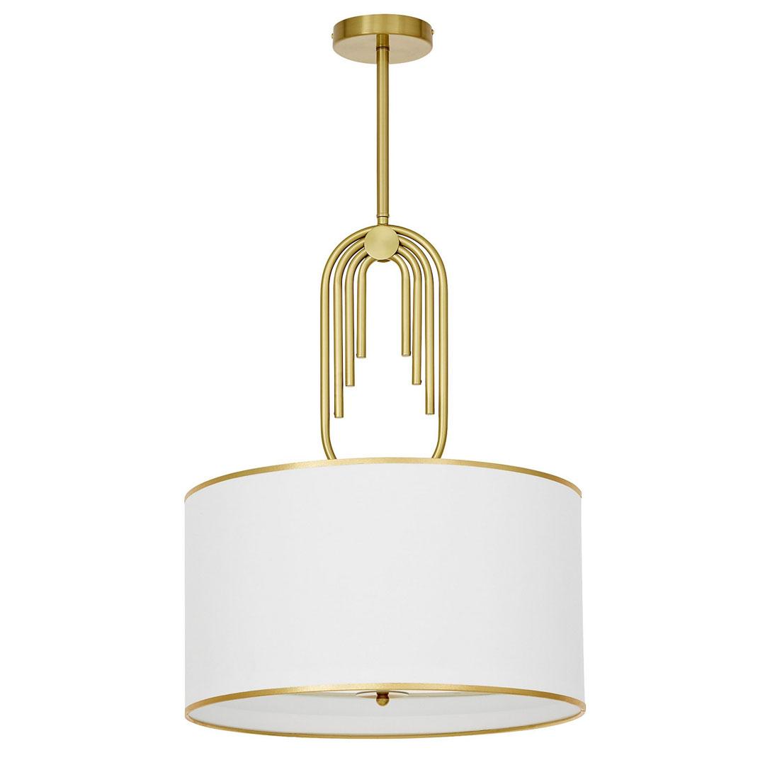 Lampa wisząca mosiężna, biały abażur z tkaniny, styl glamour, art deco - ZANETTI TRIO - Lumina Deco zdjęcie 1