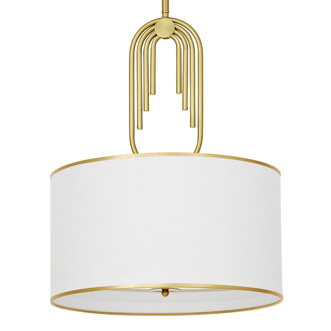 Lampa wisząca mosiężna, biały abażur z tkaniny, styl glamour, art deco - ZANETTI TRIO - Lumina Deco zdjęcie 2