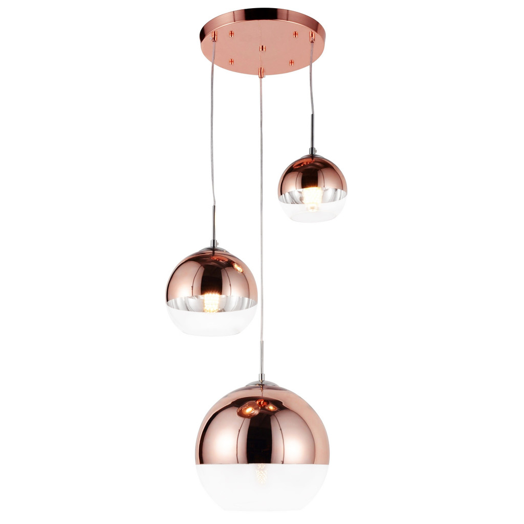 Nowoczesna lampa wisząca VERONI TRIO rose gold, szklane, okrągłe klosze - Lumina Deco zdjęcie 1