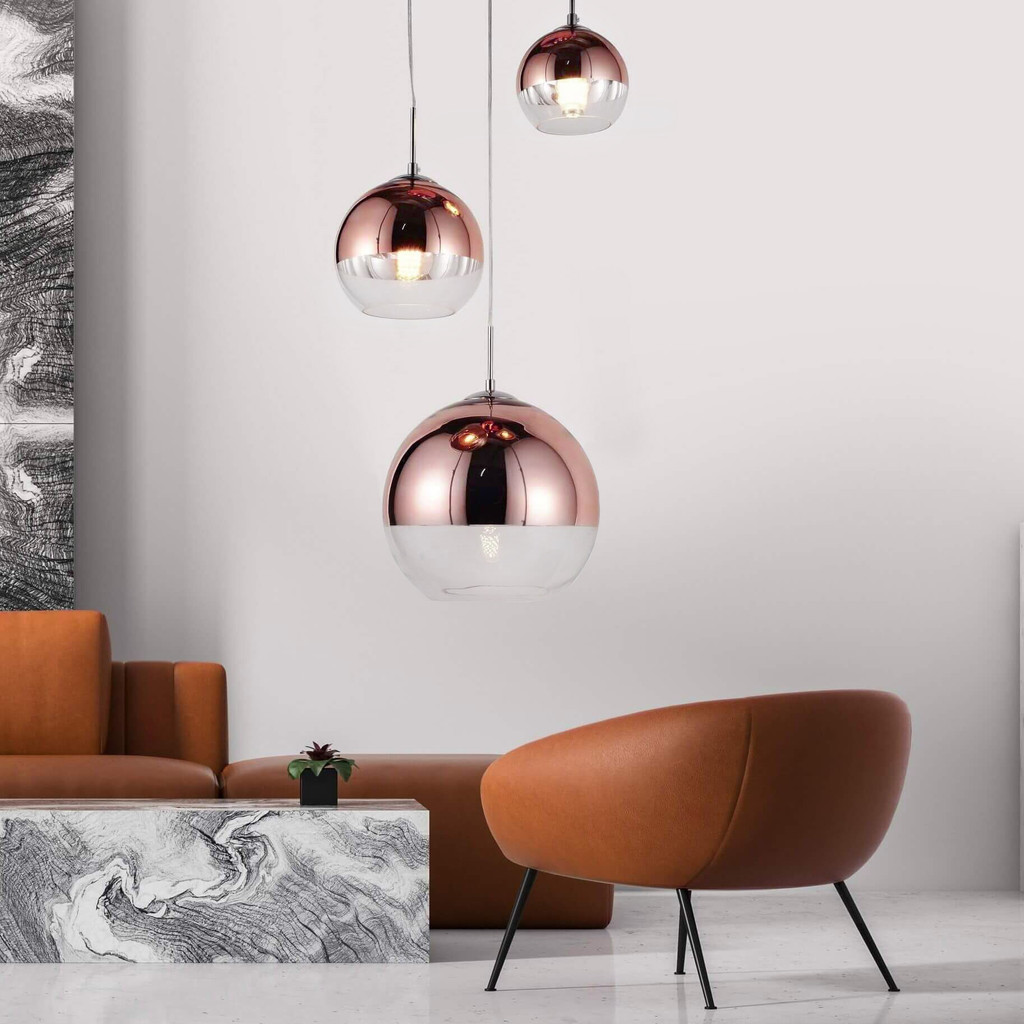 Nowoczesna lampa wisząca VERONI TRIO rose gold, szklane, okrągłe klosze - Lumina Deco zdjęcie 2