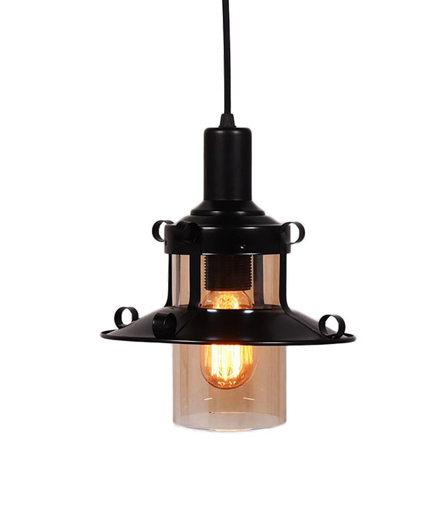 Szklana pojedyncza lampa wisząca CAPRI W1 czarno - bursztynowa loftowa - Lumina Deco zdjęcie 1