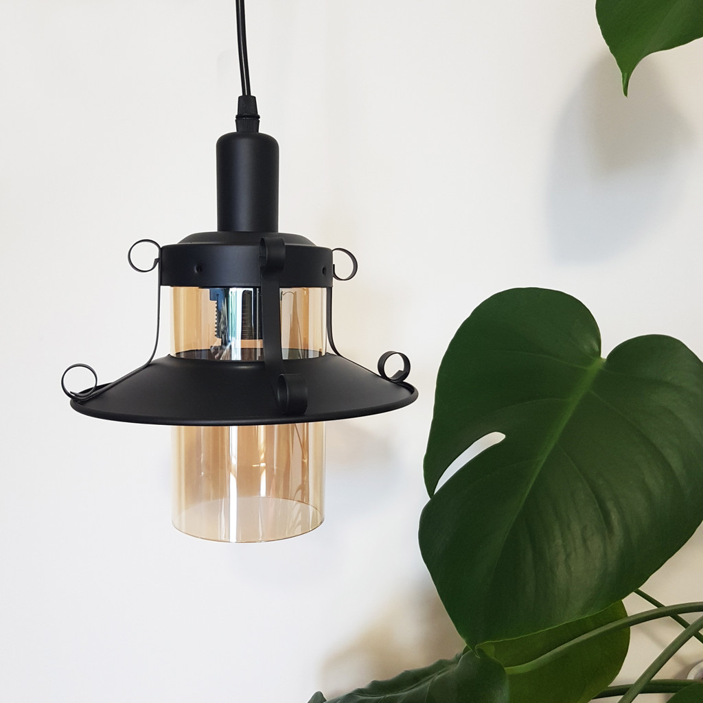 Szklana pojedyncza lampa wisząca CAPRI W1 czarno - bursztynowa loftowa - Lumina Deco zdjęcie 4