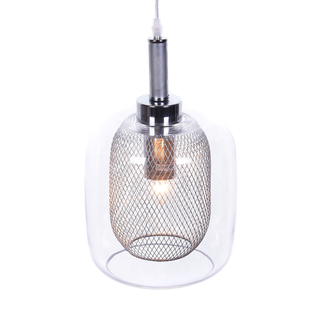 Wisząca lampa industrialna loft BESSA SREBRNA, szklany klosz, metalowa siatka - Lumina Deco zdjęcie 3