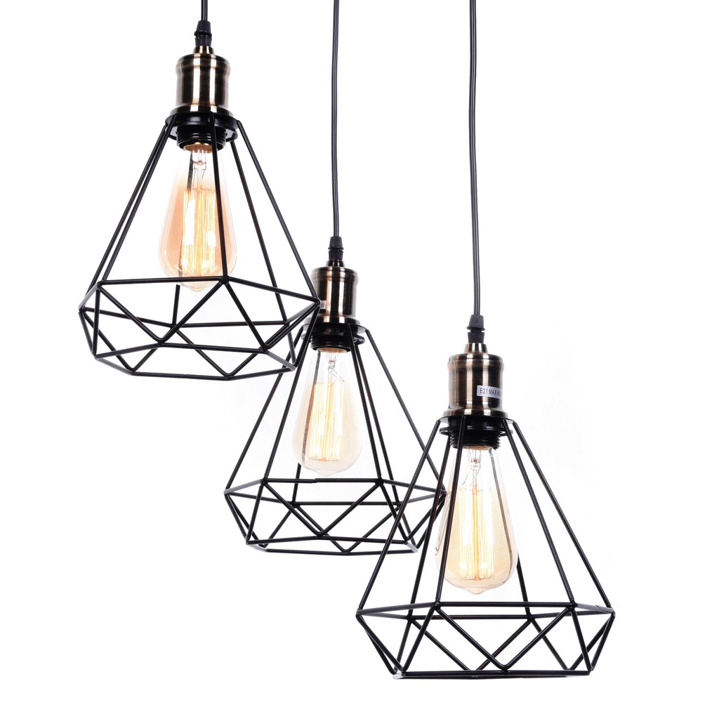 Minimalistyczna lampa wisząca COBI W3 czarna druciany diament loft - Lumina Deco zdjęcie 1