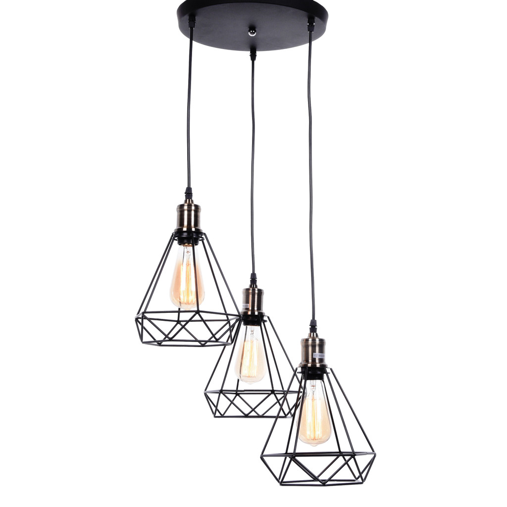 Minimalistyczna lampa wisząca COBI W3 czarna druciany diament loft - Lumina Deco zdjęcie 2