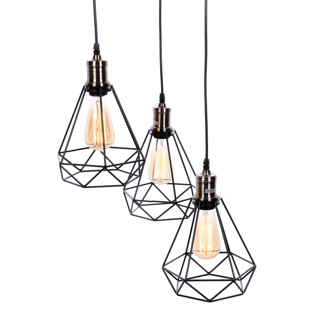 Minimalistyczna lampa wisząca COBI W3 czarna druciany diament loft - Lumina Deco zdjęcie 3