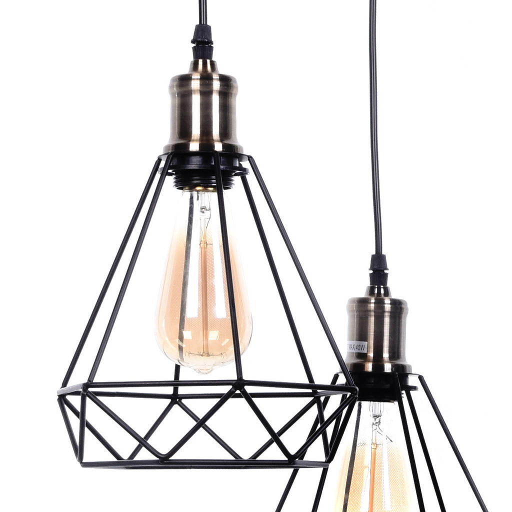 Minimalistyczna lampa wisząca COBI W3 czarna druciany diament loft - Lumina Deco zdjęcie 4