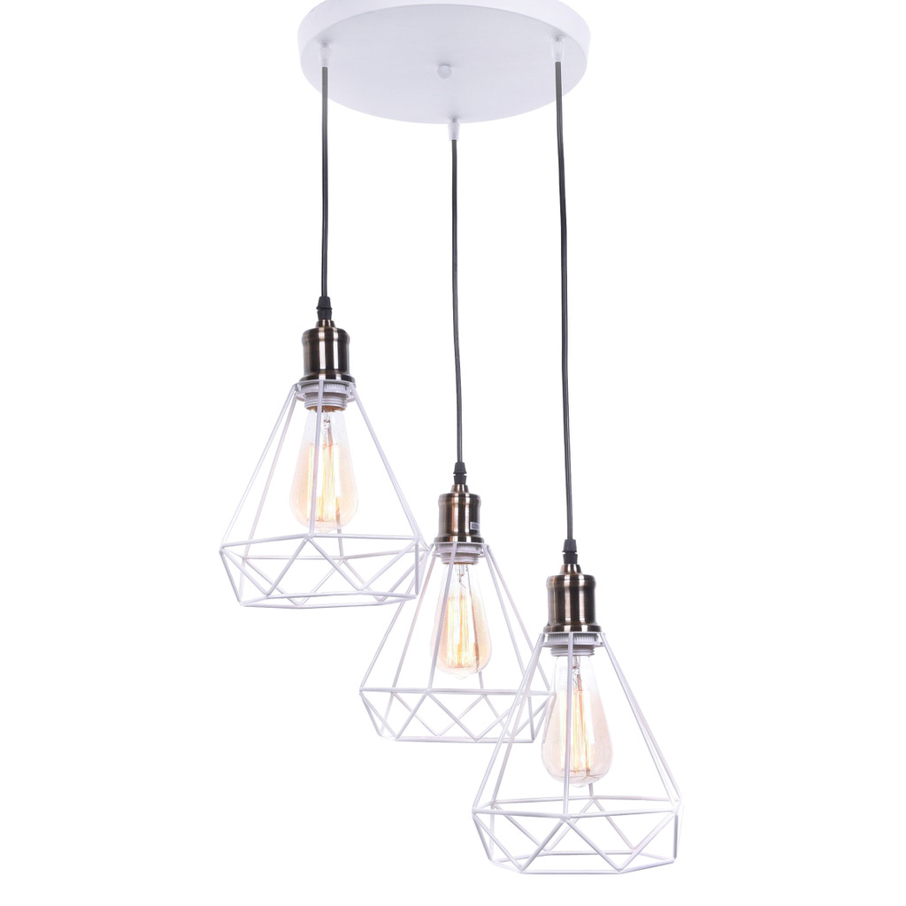 Biała industrialna lampa wisząca COBI W3 loftowa potrójna druciana - Lumina Deco zdjęcie 3