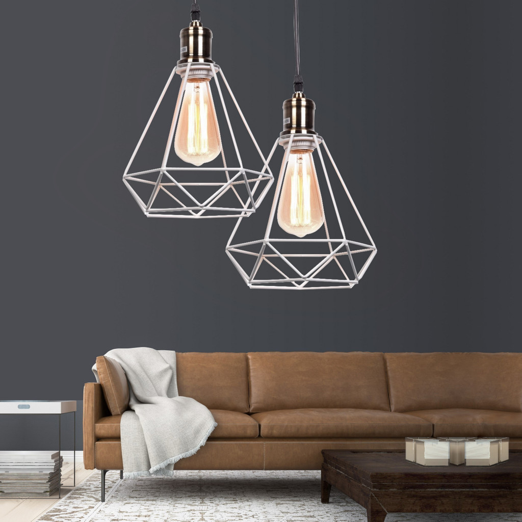 Lampa druciana biała wisząca diament COBI minimalistyczna - Lumina Deco zdjęcie 2