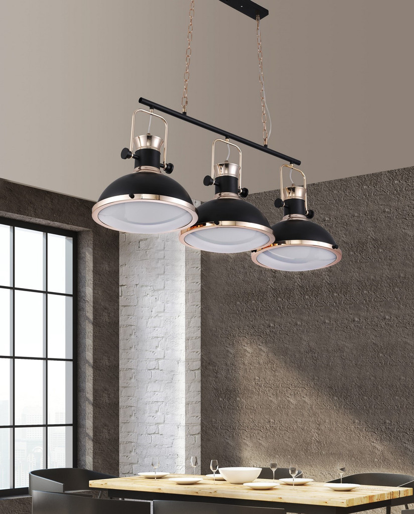 Metalowa lampa wisząca BATORE W3 potrójna na łańcuchu czarna loft - Lumina Deco zdjęcie 2