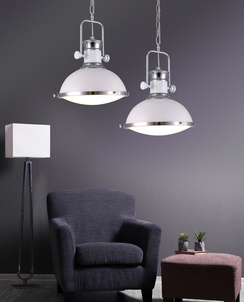 Przemysłowa biała lampa wisząca BATORE W1 loft półokrągła zwis - Lumina Deco zdjęcie 2