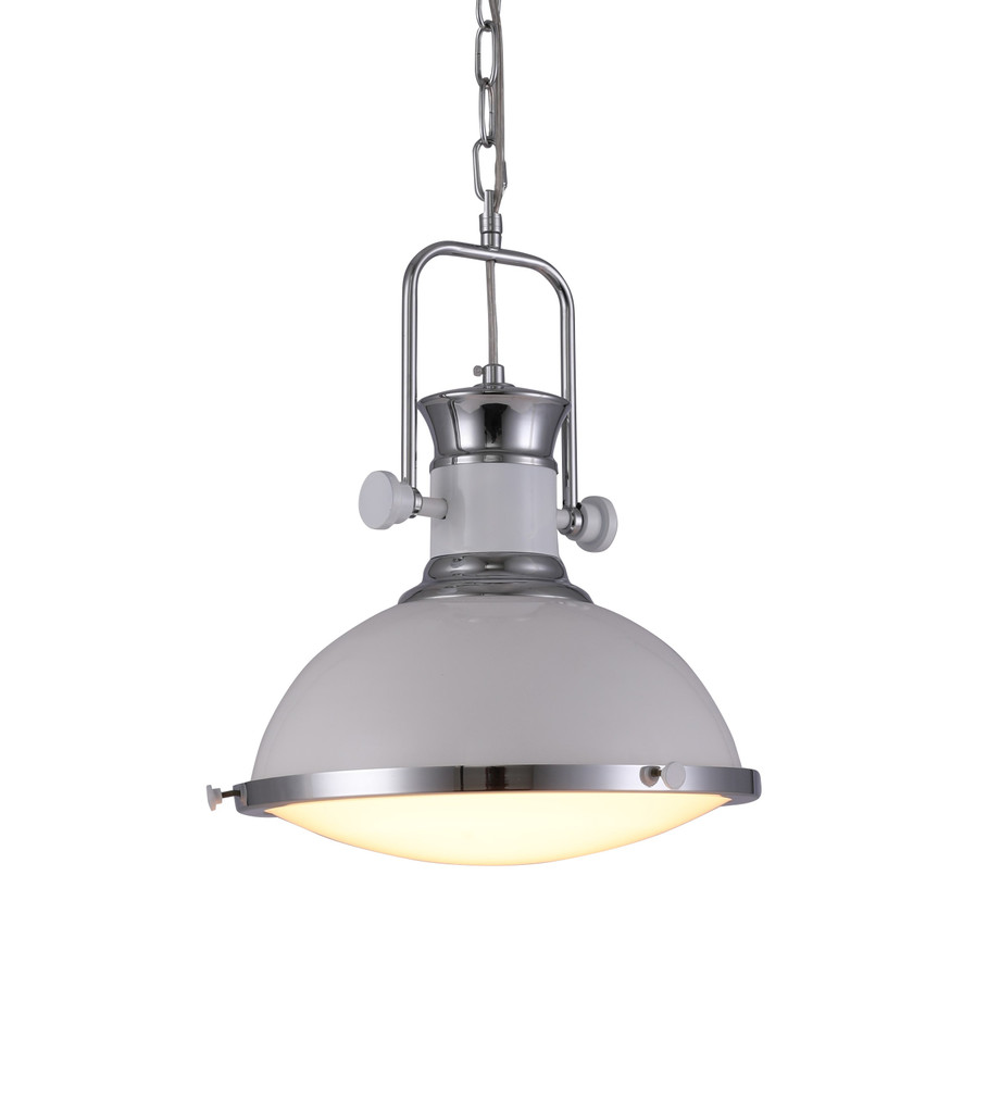 Przemysłowa biała lampa wisząca BATORE W1 loft półokrągła zwis - Lumina Deco zdjęcie 1