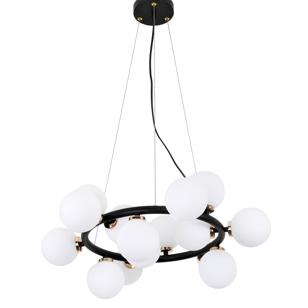 Czarno-złota, elegancka lampa wisząca, wielopunktowa MARSIADA, białe klosze - Lumina Deco zdjęcie 1