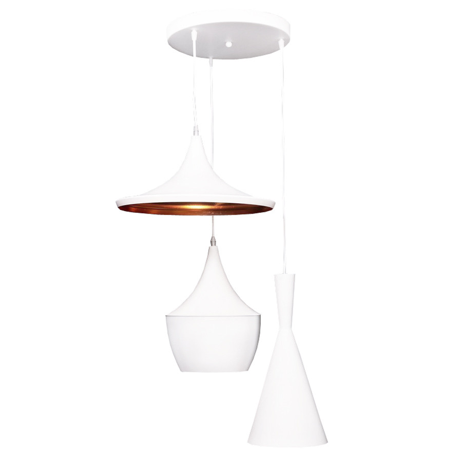 Minimalistyczna biała lampa wisząca FOGGI W3 potrójna loft, złote wnętrze - Lumina Deco zdjęcie 1