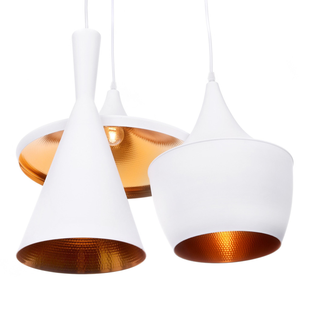 Minimalistyczna biała lampa wisząca FOGGI W3 potrójna loft, złote wnętrze - Lumina Deco zdjęcie 2