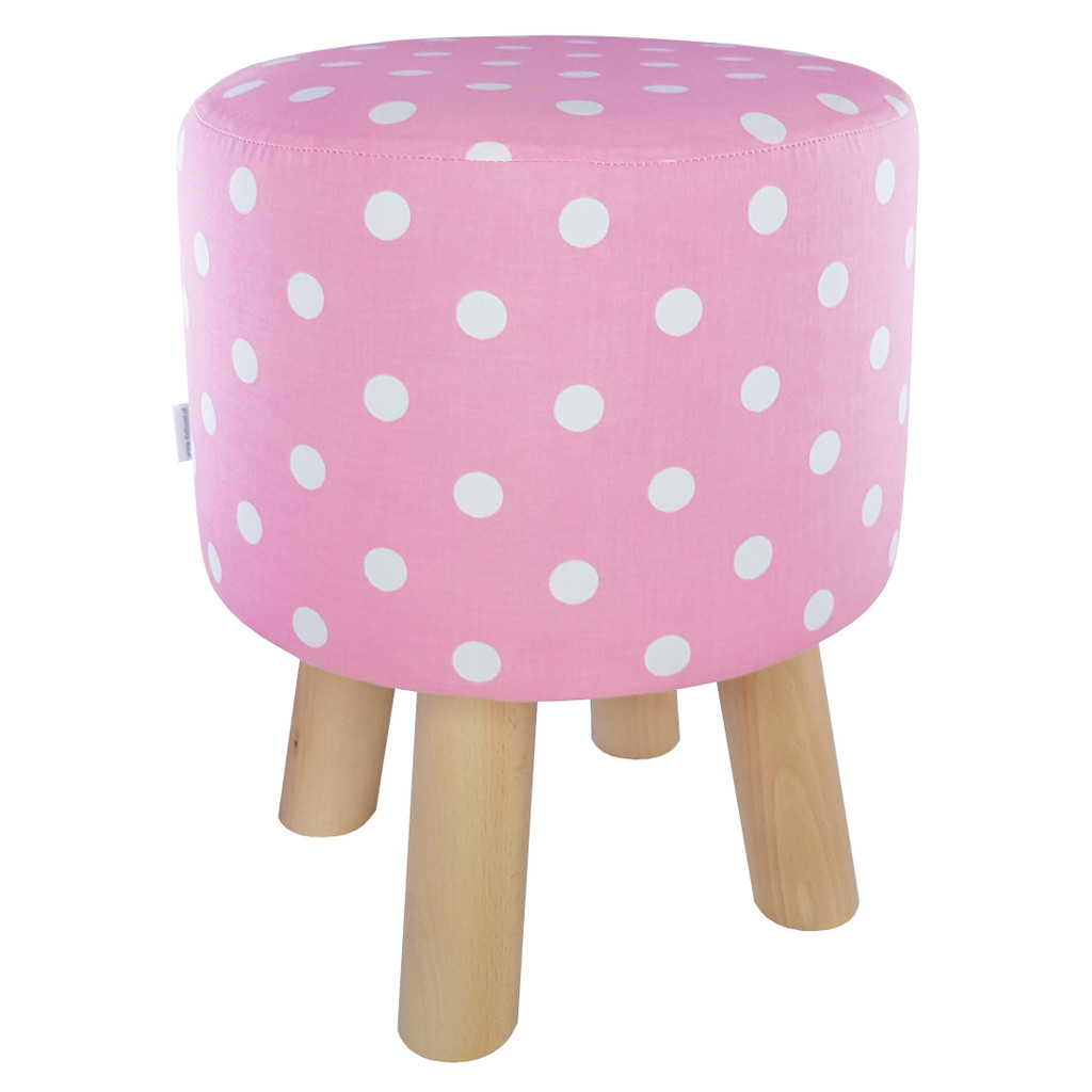 Różowy stołek, puf retro design z pokrowcem w białe KROPKI, GROCHY - Lily Pouf zdjęcie 2