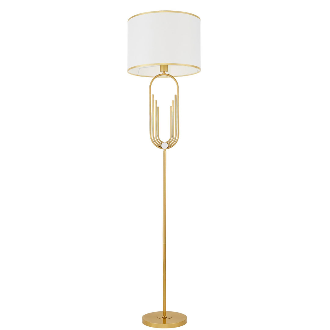 Mosiężna lampa stojąca podłogowa, biały abażur, glamour, art deco, new hampton - ZANETTI - Lumina Deco zdjęcie 1