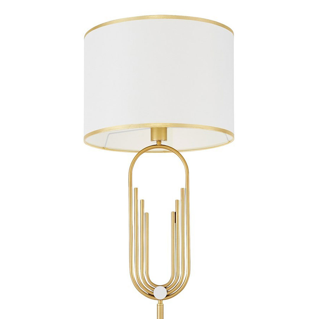 Mosiężna lampa stojąca podłogowa, biały abażur, glamour, art deco, new hampton - ZANETTI - Lumina Deco zdjęcie 3