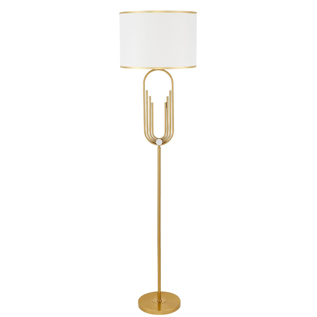 Mosiężna lampa stojąca podłogowa, biały abażur, glamour, art deco, new hampton - ZANETTI - Lumina Deco zdjęcie 4