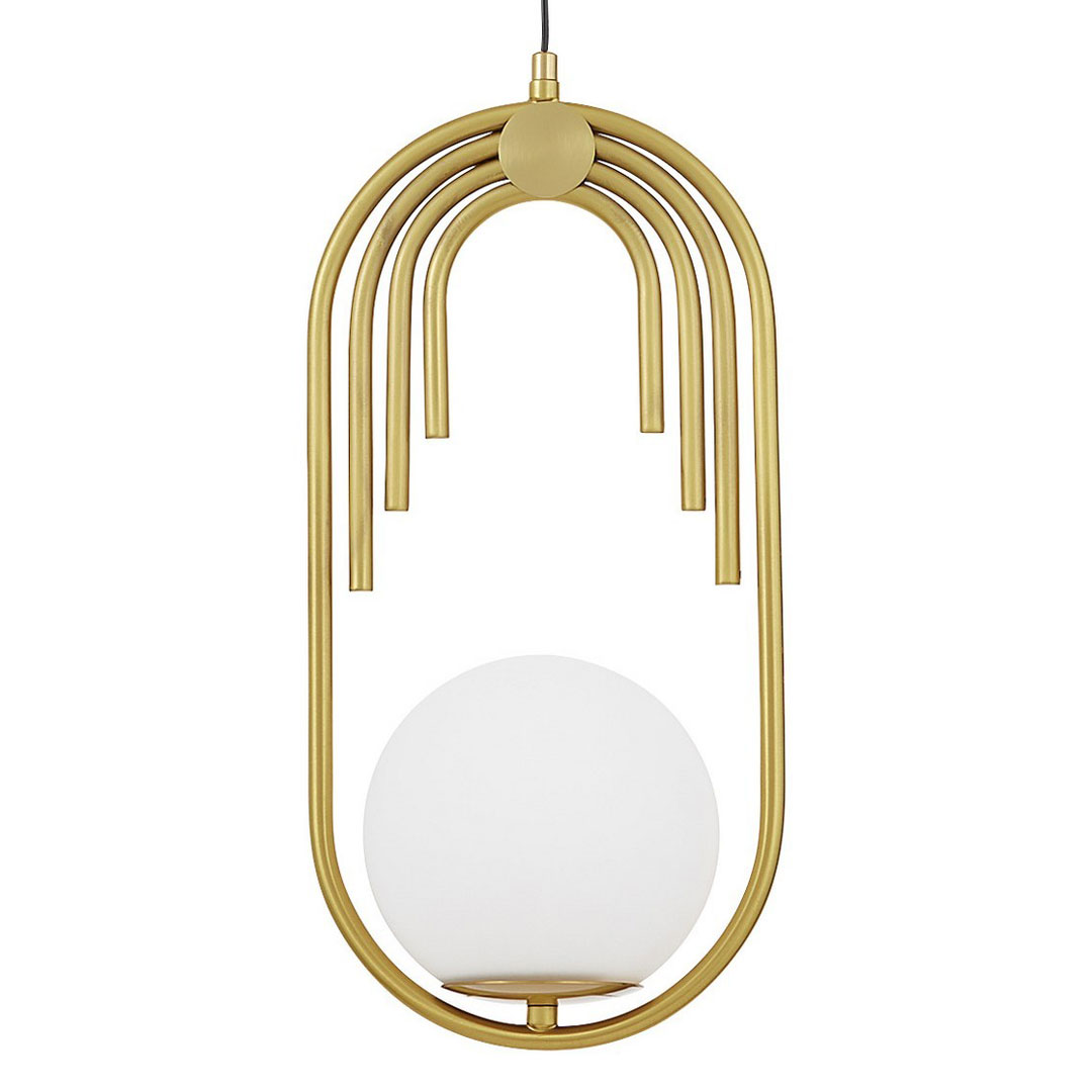 Mosiężna lampa wisząca, biały klosz kula, glamour, art deco, modern retro, luksusowa - ZANETTI - Lumina Deco zdjęcie 1