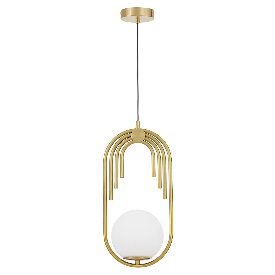 Mosiężna lampa wisząca, biały klosz kula, glamour, art deco, modern retro, luksusowa - ZANETTI - Lumina Deco zdjęcie 2