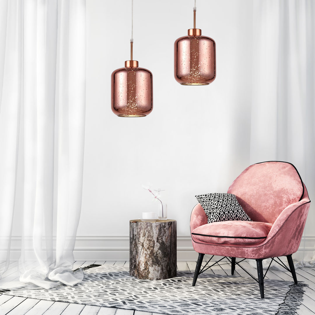 Nowoczesna lampa szklana zwis ALACOSMO różowe złoto, rose gold - Lumina Deco zdjęcie 2