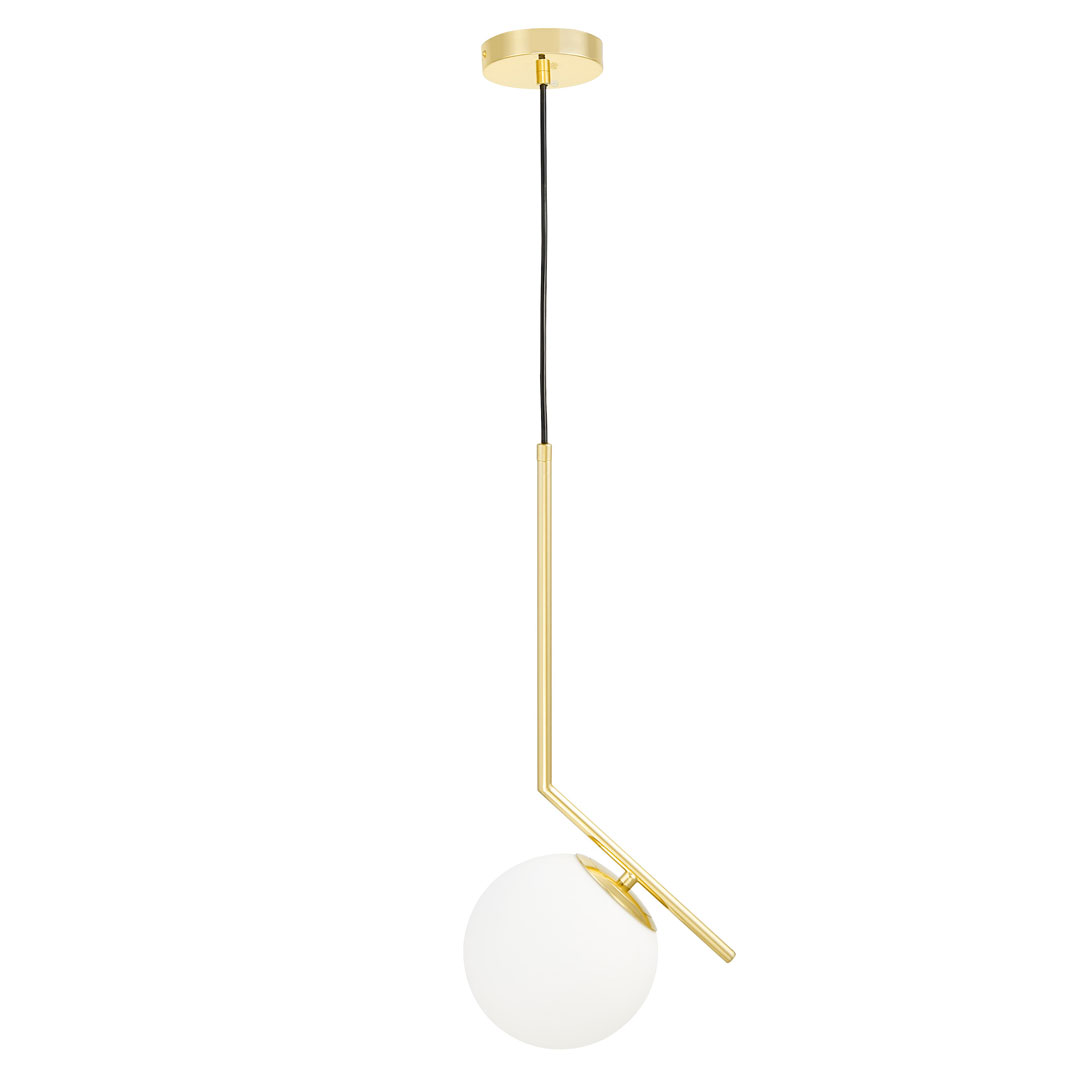 Złota lampa wisząca, biała szklana kula, designerskie ramię, klasyczne złoto - SORENTO - Lumina Deco zdjęcie 2