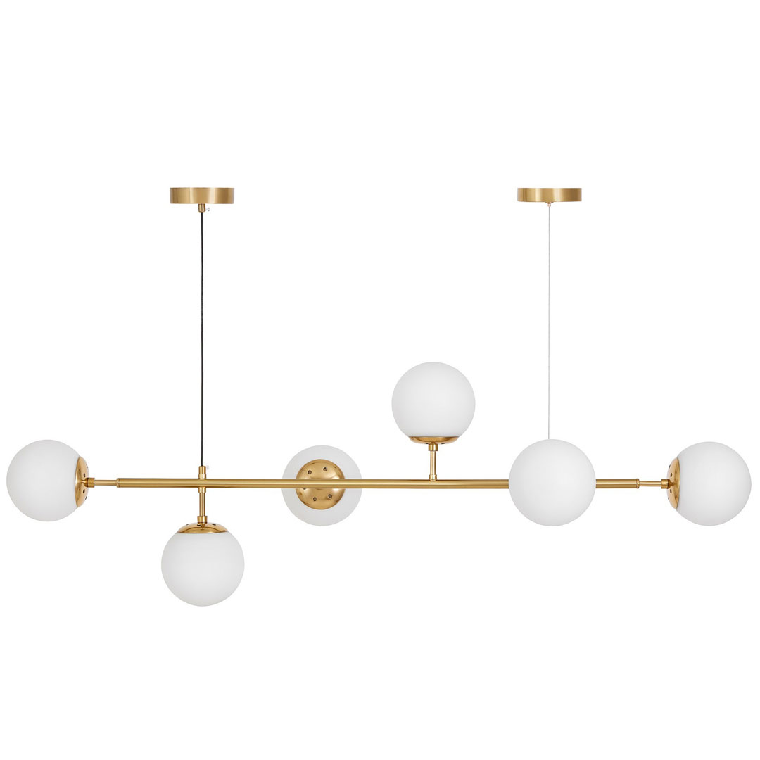 Lampa wisząca mosiężno-biała, szklane kule, metalowa poprzeczka, żyrandol - CEREDO W6 - Lumina Deco zdjęcie 2